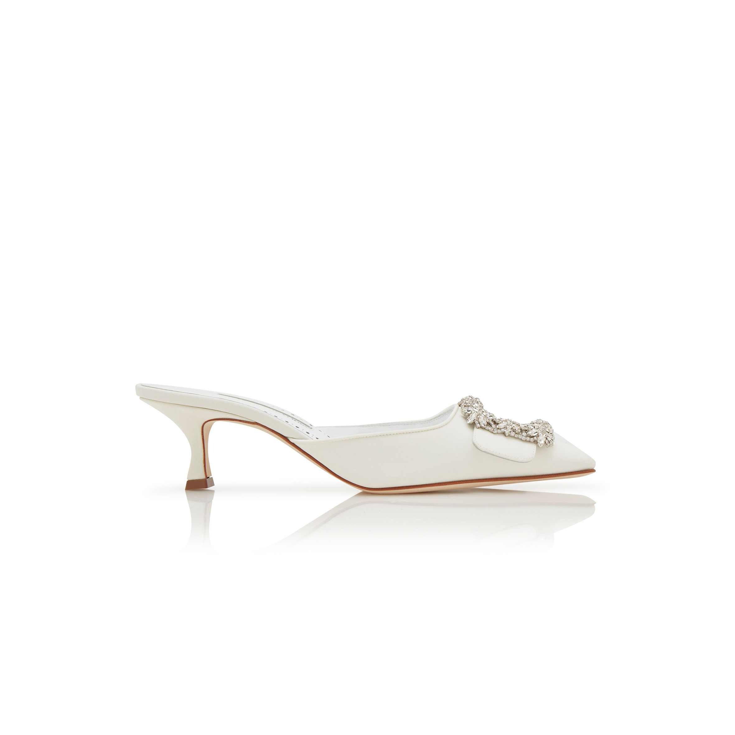 MANOLO BLAHNIK MAYSALE BRIDAL WHITE CREPE DE CHINE JEWEL BUCKLE MULES 118-0115-0003